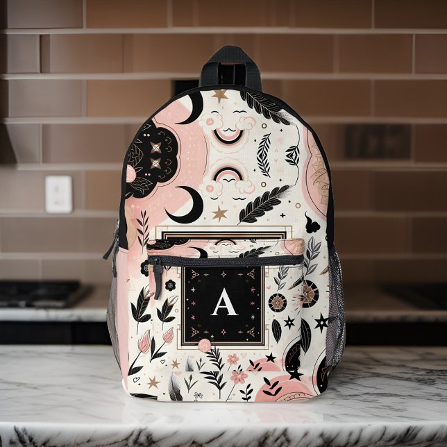 Sac À Dos Imprimé chic filles chic joli monogramme noir école (Créateur téléchargé)