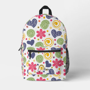 Sac À Dos Imprimé Chic Kawaii Motif Floral Nom personnalisé Imprimer