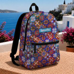Sac À Dos Imprimé Chic mexicain talavera bleu violet tuiles monogram