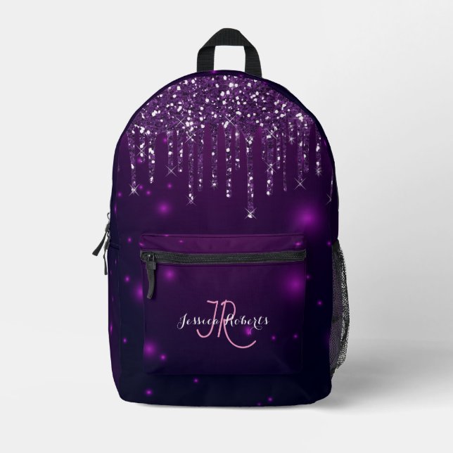 Sac À Dos Imprimé Chic Monogramme Girly Hot Purple Parties scintilla (Recto)