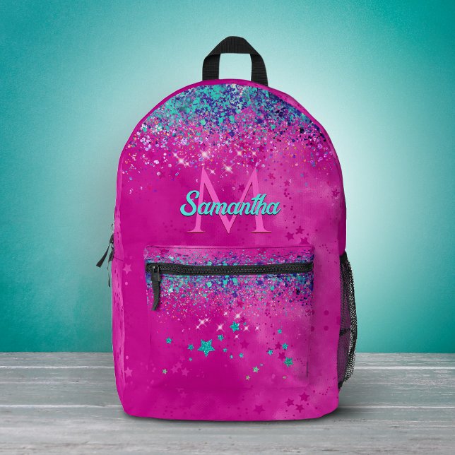 Sac À Dos Imprimé Chic monogramme iridescent pailleté aqua rose (Créateur téléchargé)