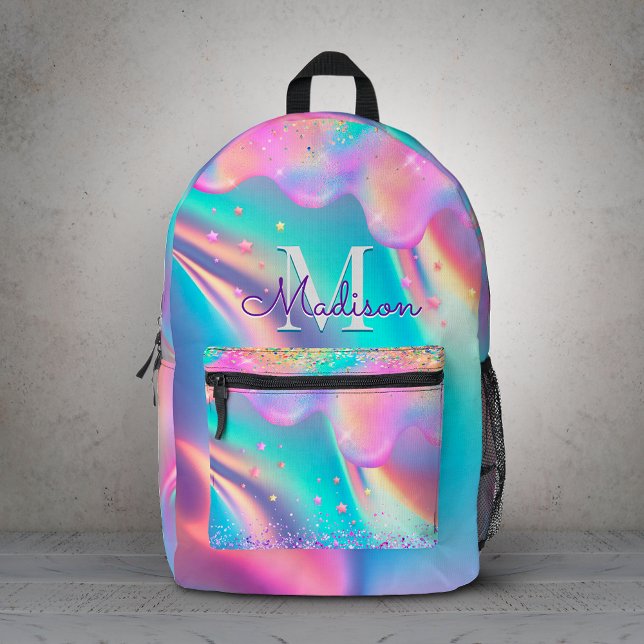 Sac À Dos Imprimé Chic monogramme pailleté holographique goutte à go (Créateur téléchargé)