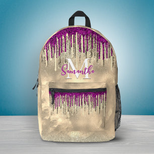Sac À Dos Imprimé Chic or monogramme aux gouttes d'or et rose chaud