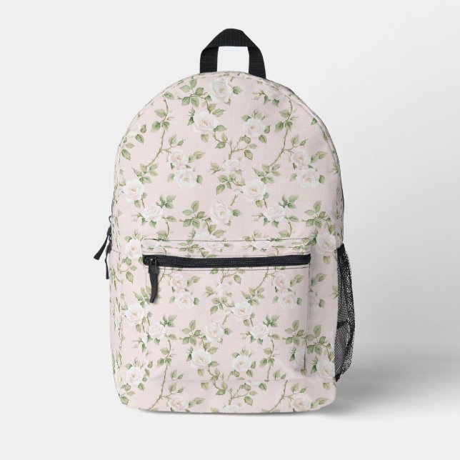 Sac À Dos Imprimé Chic Romantique rose blanc floral (Recto)