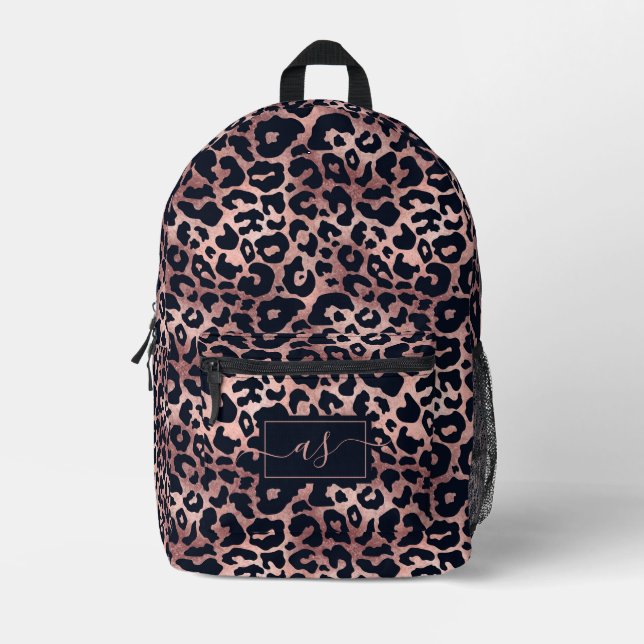 Sac À Dos Imprimé Chic Rose or noir Empreinte de léopard Monogrammé (Recto)