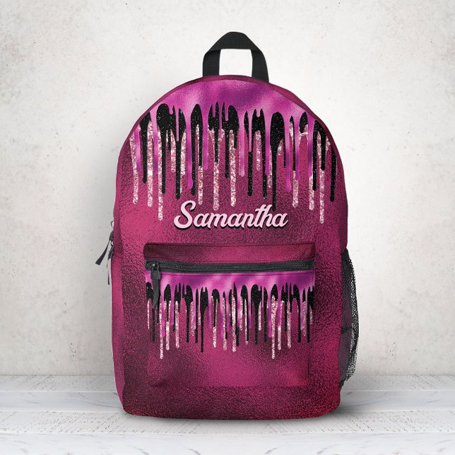 Sac À Dos Imprimé Chic rose vif noir paillettes monogramme (Créateur téléchargé)