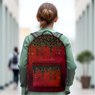 Sac À Dos Imprimé Chic rouge noir et or parties scintillant gouttes