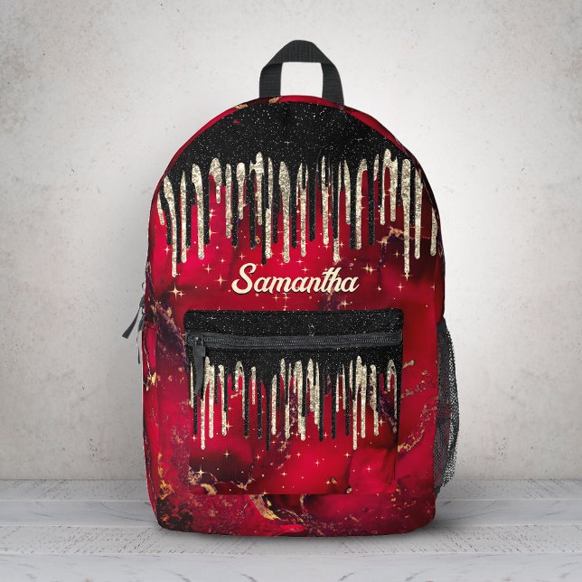 Sac À Dos Imprimé Chic rouge noir paillettes monogramme imprimé (Créateur téléchargé)
