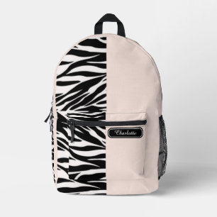 Sac À Dos Imprimé Chic Soft Peach Noir et Blanc Imprimé Zèbre Adoles
