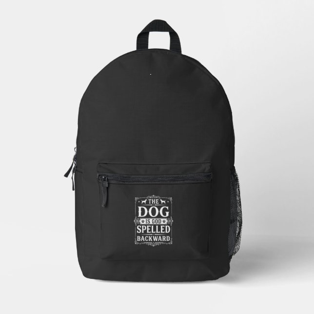Sac À Dos Imprimé Chien Drôle Dieu Écrit à l'Envers (Recto)