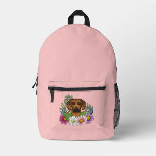 Sac À Dos Imprimé Chien Rhodesian Ridgeback Tête Fleurs Colorées Ros