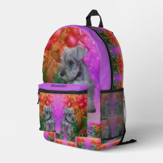 Sac À Dos Imprimé Chien Rose de chiot Schnauzer Personnalisé