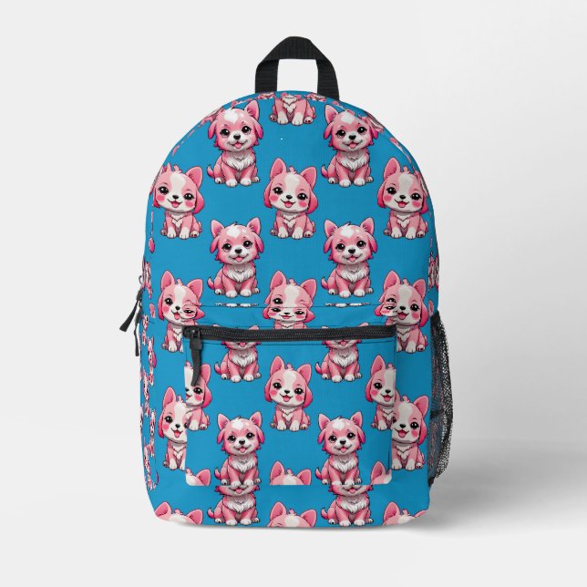 Sac À Dos Imprimé Chiens roses mignons - Bleu (Recto)