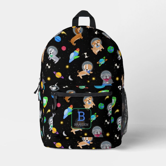 Sac À Dos Imprimé Chiots Dans L'espace Aquarelle Chiens Astronautes (Recto)