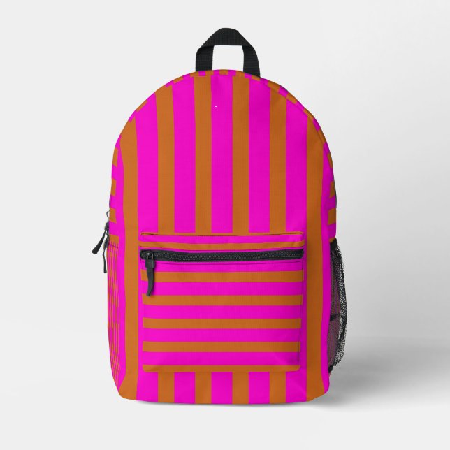 Sac À Dos Imprimé Chocolat Brown et Neon Fuchsia Cool rayé (Recto)