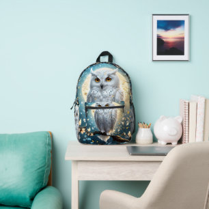 Sac À Dos Imprimé Chouette Blanche À Neige Avec Étincelle,