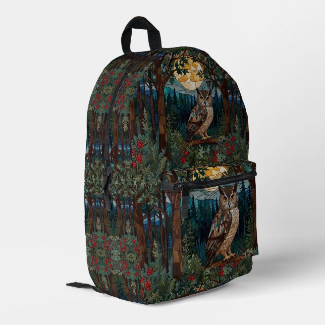 Sac À Dos Imprimé Chouette boho élégant tache de verre forêt boisée (Coin arrière gauche)