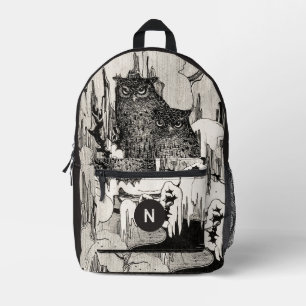 Sac À Dos Imprimé Chouette Vintage Moody Monogramme noir et ivoire
