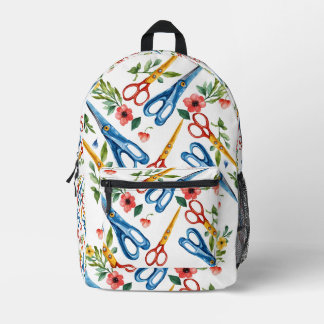 Sac À Dos Imprimé Ciseaux à l'aquarelle & motif sans fin de fleurs s