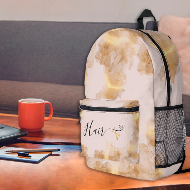 Sac À Dos Imprimé Ciseaux dorés élégants Coiffeur Blush rose cheveux (Créateur téléchargé)