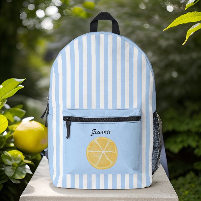 Sac À Dos Imprimé Citron jaune et Ciel frais Bleu rayures Monogramme (Créateur téléchargé)