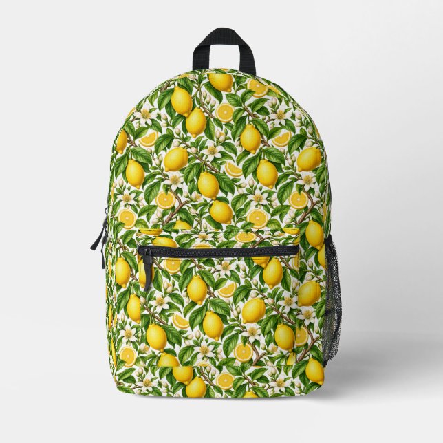 Sac À Dos Imprimé Citrons botaniques et fleurs blanches (Recto)