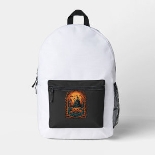 Sac À Dos Imprimé Citrouille d'Halloween Maison Hantée Pleine Lune C