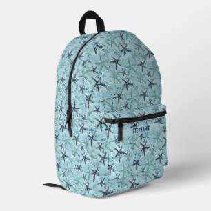 Sac À Dos Imprimé Clair bleu et or Starfish sur Ocean Wave Motif