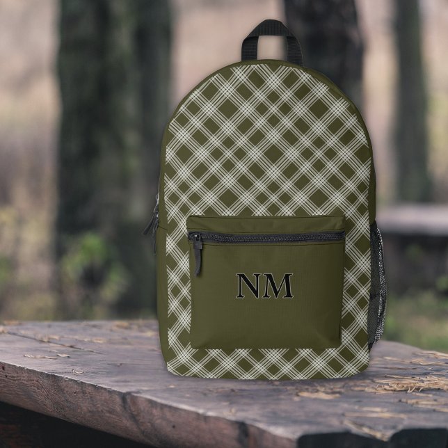 Sac À Dos Imprimé Classic Sage Green Plaid Personnalisé (A classic backpack for casual or professional use. )