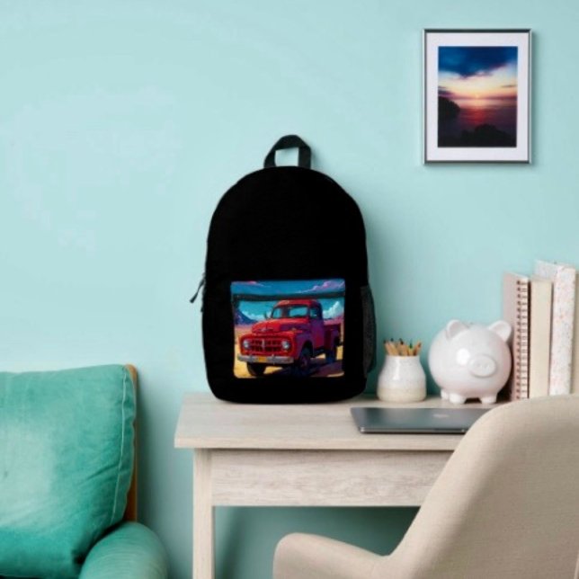 Sac À Dos Imprimé Classique camionnette américaine (Classic American Pickup Printed Backpack Lightweight and durable padded shoulder straps. )