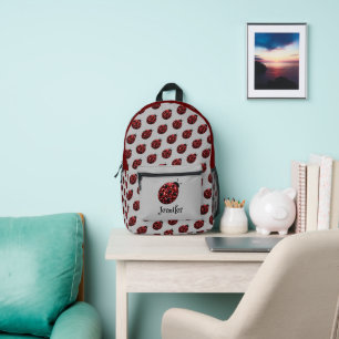 Sac À Dos Imprimé Coccinelle étincelles motif rouge gris nom personn