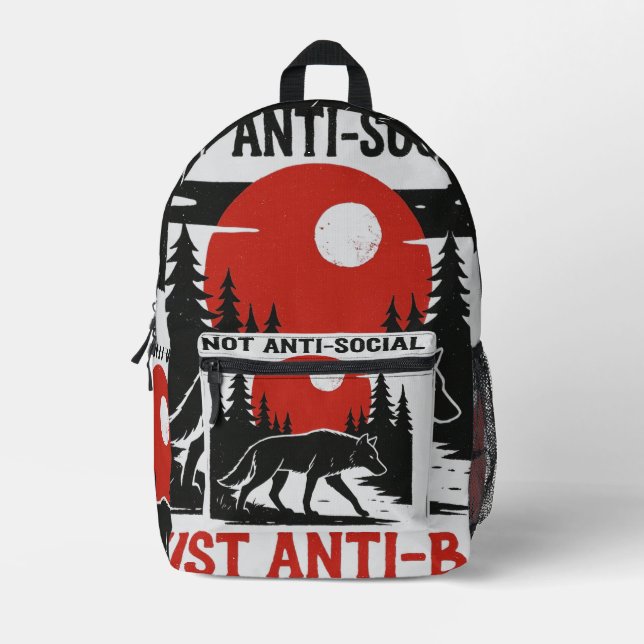 Sac À Dos Imprimé Code de Loup Solitaire – Pas Antisocial, Juste Ant (Recto)
