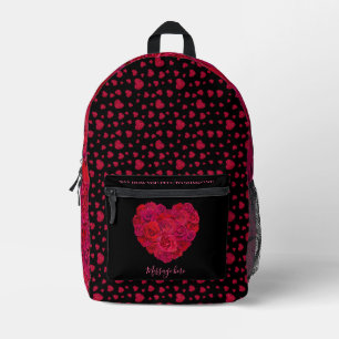 Sac À Dos Imprimé Cœur Floral Romantique Rose Rouge Texte Personnali