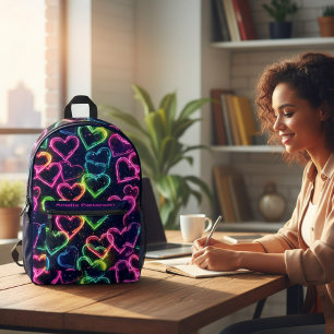 Sac À Dos Imprimé Cœurs d'amour colorés Nom personnalisé