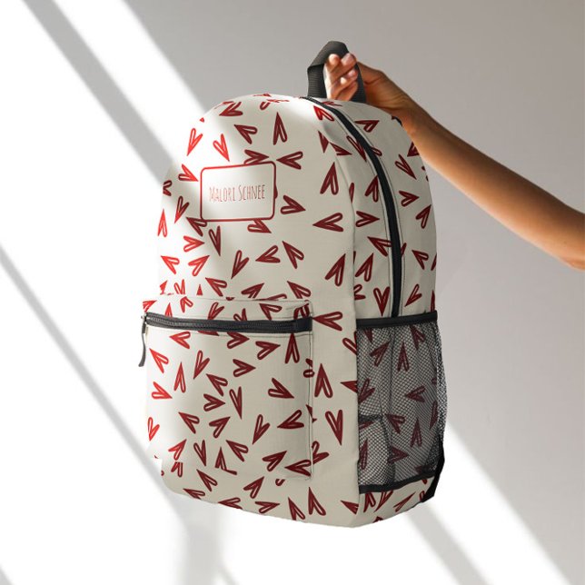 Sac À Dos Imprimé Cœurs de la Saint-Valentin Burgundy & Crème Minima (Créateur téléchargé)