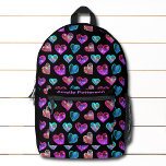 Sac À Dos Imprimé Coeurs de Parties scintillant Fille Colorful Moder<br><div class="desc">Girly Parties scintillant Hearts Colorful Modern Personnalisé Nom Backpacks dispose d'une parties scintillant colorée coeur d'amour motif en turquoise, bleu, rose, pêche et violet. Ajoutez votre nom à personnalisé. Faites un cadeau fabuleux pour les filles. Parfait pour retourner à l'école, les sports, la salle de sport, les voyages et plus...</div>