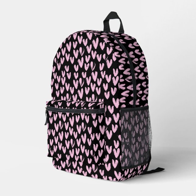 Sac À Dos Imprimé Coeurs roses Sur Noir (Coin arrière droit)
