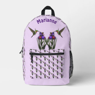 Sac À Dos Imprimé Colibri Et Fleur Iris Personnalisés