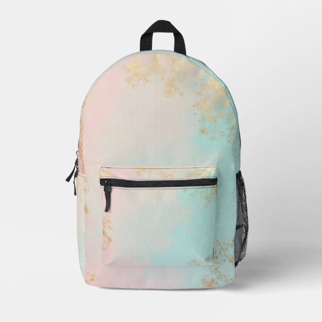 Sac À Dos Imprimé Collection Luxe Moderne Rose Pâle Menthe Douce Or (Recto)