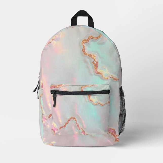 Sac À Dos Imprimé Collection Luxe Moderne Rose Pâle Vert Menthe Doré (Recto)