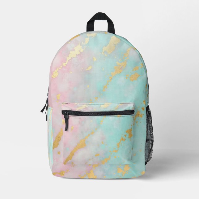 Sac À Dos Imprimé Collection Luxe Rose Pâle Menthe Douce Or Tendance (Recto)
