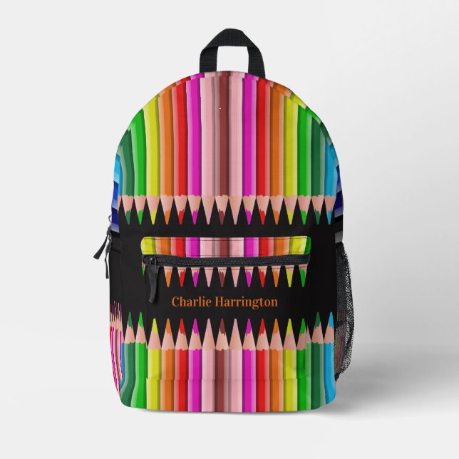 Sac À Dos Imprimé Coloration Pencils nom personnalisé (Recto)