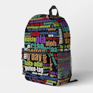 Sac À Dos Imprimé Coloré Bonjour dans plusieurs langues Word Cloud