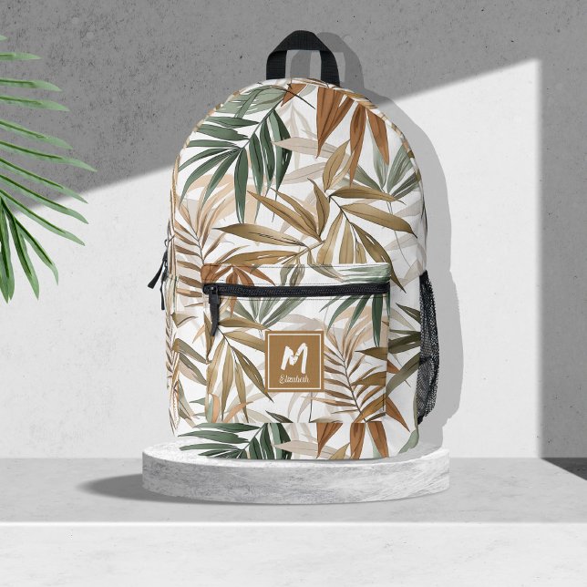 Sac À Dos Imprimé Conception de charbon doré à feuilles tropicales p (custom tropical leaf golden charcoal design printed backpacks, back to school, travel custom bags)