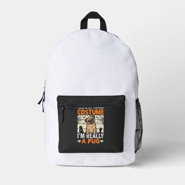 Sac À Dos Imprimé Conception de costume humain de Halloween de Pug d (Recto)