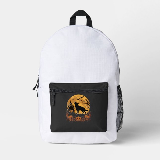 Sac À Dos Imprimé Conception de lune de Halloween de berger allemand (Recto)