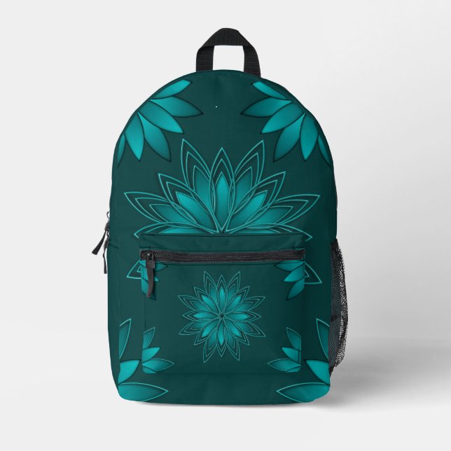 Sac À Dos Imprimé Conception de mandala à feuilles sarcelles sur fon (Recto)