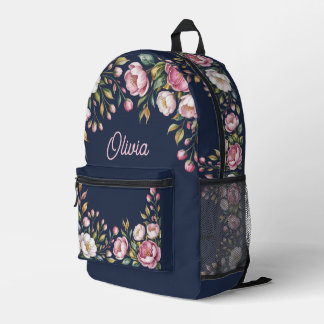 Sac À Dos Imprimé Conception de nom aquarelle florale rose