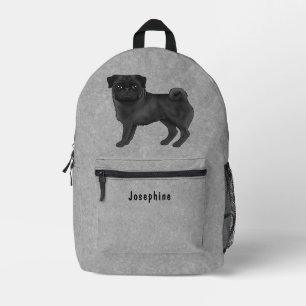 Sac À Dos Imprimé Conception de race de chien Mops noir avec texte p