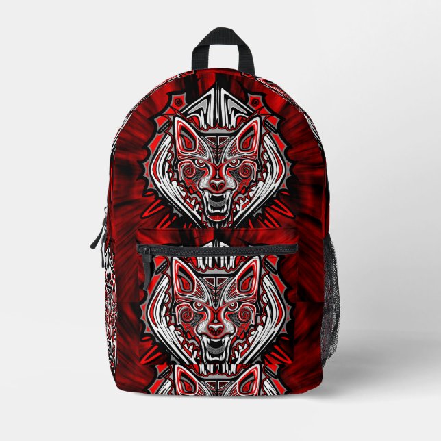 Sac À Dos Imprimé Conception de totem tribal Haida de loup (Recto)